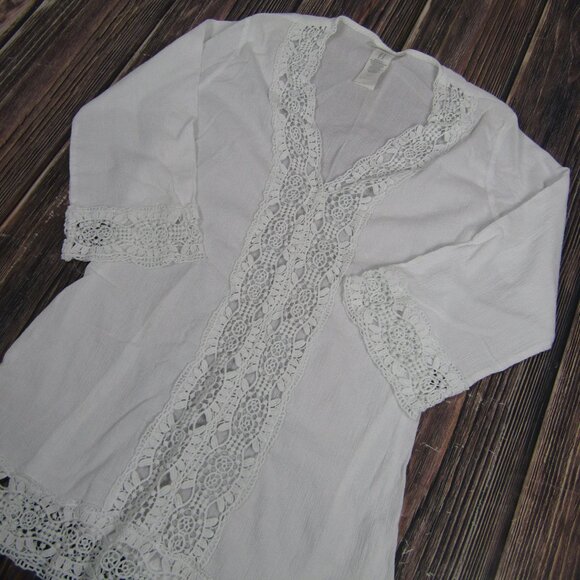 La Blanca Tunic Cover Up Womens Medium White Crochet Lace Beach Cotton Swim - Picture 4 of 7